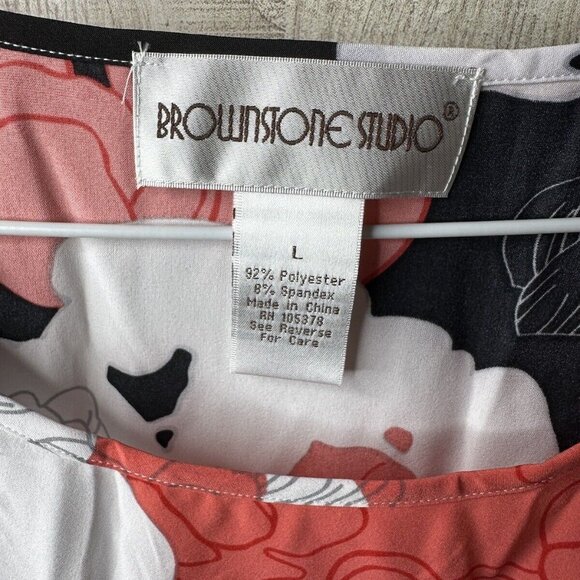 Brownstone Studio Womens White Black Red Short Sleeves Blouse Size Large - Picture 4 of 5